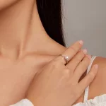 Silberner Damenring, herzförmig, mit Perlen, Größe 7