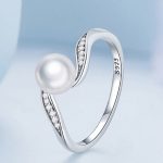 Silberner Damenring, herzförmig, mit Perlen, Größe 6