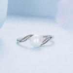 Silberner Damenring, herzförmig, mit Perlen, Größe 6