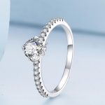 Silberring, Damen, mit weißem Kristall, Größe 8