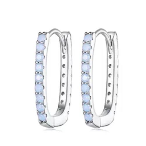 Ezüst fülbevaló, négyzet alakú, opál kék