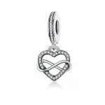 Ezüst charm, szív a végtelen jelével