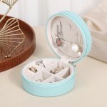 Schmuckkästchen für Charms, Ringe, Armbänder, Ketten, tragbar, rund, blau