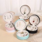 Schmuckkästchen für Charms, Ringe, Armbänder, Ketten, tragbar, rund, rosa