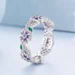 Silberring, lila Blume, Größe 7