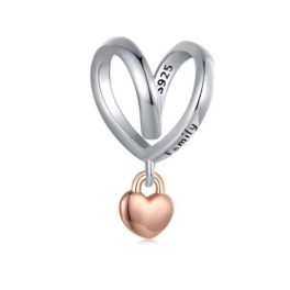 Ezüst charm, szív, rosegold