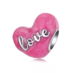 Ezüst charm, szív, rózsaszín
