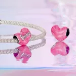 Ezüst charm, szív, rózsaszín