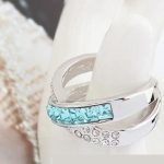  Gekreuzter Ring, Aquamarin, verziert mit Swarovski-Kristallen, 7,5