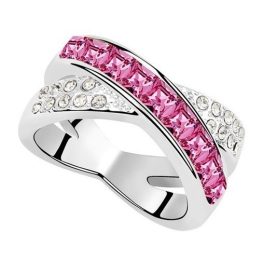  Gekreuzter Ring, Rosa, verziert mit Swarovski-Kristall, 8,5