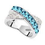  Gekreuzter Ring, Aquamarin, verziert mit Swarovski-Kristallen, 8,5