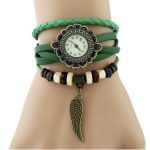 Damenarmbanduhr aus Leder mit Engelsflügeln, grün