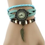 Damen-Armbanduhr aus Leder mit Engelsflügeln, Minze