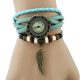 Damen-Armbanduhr aus Leder mit Engelsflügeln, Minze