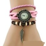  Damenarmbanduhr aus Leder mit Engelsflügeln, rosa