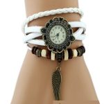  Damenarmbanduhr aus Leder mit Engelsflügeln, weiß