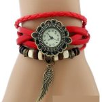  Damen-Armbanduhr aus Leder mit Engelsflügeln, rot