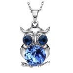  Eulen-Anhänger-Halskette, blau, verziert mit Swarovski-Kristallen