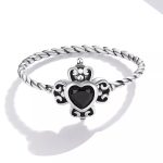 Silberner Damenring mit schwarzem Kristall, Größe 6