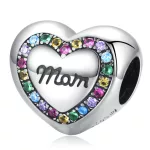 Silberanhänger, Herz, mit der Aufschrift „Mama“, mit Regenbogenkristallen