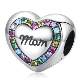   Silberanhänger, Herz, mit der Aufschrift „Mama“, mit Regenbogenkristallen