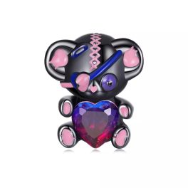 Silberanhänger mit Teddybärherz, schwarz und rosa
