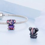 Silberanhänger mit Teddybärherz, schwarz und rosa