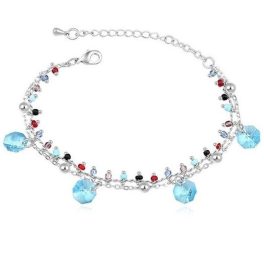  Perlenarmband, Aquamarin, verziert mit Swarovski-Kristallen