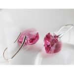  Herz-Stein-Ohrringe, rosa, verziert mit Swarovski-Kristallen