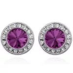  Runde Steinohrringe, Amethyst, verziert mit Swarovski-Kristallen