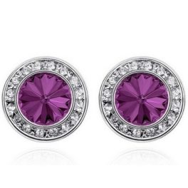    Runde Steinohrringe, Amethyst, verziert mit Swarovski-Kristallen