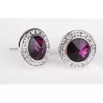  Runde Steinohrringe, Amethyst, verziert mit Swarovski-Kristallen