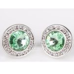  Runde Steinohrringe, Chrysolith, verziert mit Swarovski-Kristallen