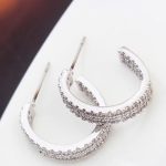  Runde Steinohrringe, Rhodium