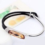  Lederarmband, klarer Topas, verziert mit Swarovski-Kristallen