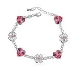  Herz- und Kleeblatt-Armband, rosa, verziert mit Swarovski-Kristallen