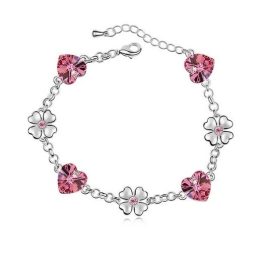    Herz- und Kleeblatt-Armband, rosa, verziert mit Swarovski-Kristallen