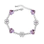 Herz- und Kleeblatt-Armband, Viola, verziert mit Swarovski-Kristallen