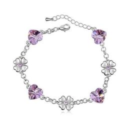   Herz- und Kleeblatt-Armband, Viola, verziert mit Swarovski-Kristallen
