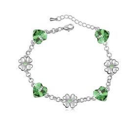    Herz- und Kleeblatt-Armband, Peridotgrün, verziert mit Swarovski-Kristallen