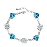  Herz- und Kleeblatt-Armband, Aquamarin, verziert mit Swarovski-Kristallen