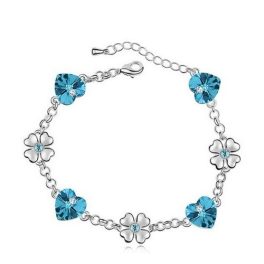   Herz- und Kleeblatt-Armband, Aquamarin, verziert mit Swarovski-Kristallen