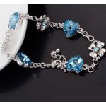  Herz- und Kleeblatt-Armband, Aquamarin, verziert mit Swarovski-Kristallen