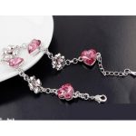  Herz- und Kleeblatt-Armband, rosa, verziert mit Swarovski-Kristallen