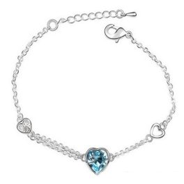    Armband mit Herzanhänger, Aquamarin, verziert mit Swarovski-Kristallen
