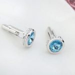 Manschettenknöpfe mit Swarovski-Kristall, rund, Aquamarin