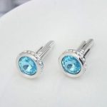 Manschettenknöpfe mit Swarovski-Kristall, rund, Aquamarin