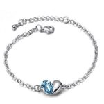  Herzarmband, Aquamarin, verziert mit Swarovski-Kristallen