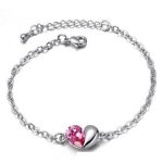  Herzarmband, rosa, verziert mit Swarovski-Kristallen