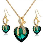  Vergoldetes, herzförmiges Set aus Ohrringen und Halskette, grün